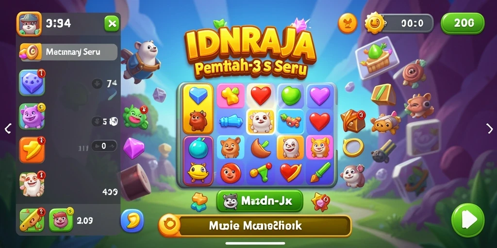Tangkapan layar gameplay IDNRAJA yang menampilkan keseruan mencocokkan tiga warna.