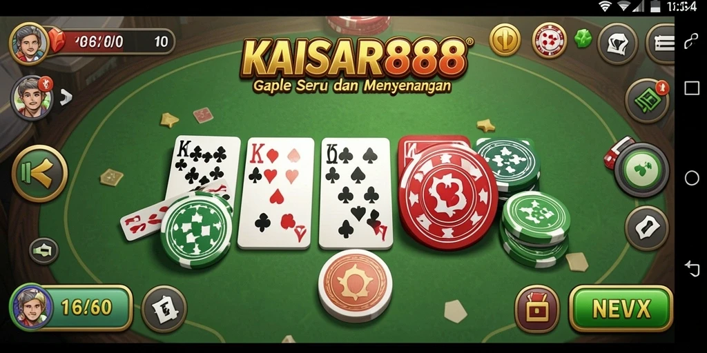Screenshot KAISAR888 menampilkan gameplay Gaple yang seru dan interaktif.