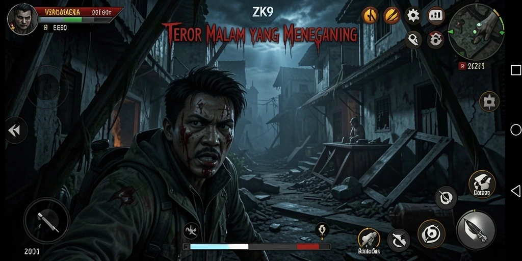 Screenshot gameplay ZK9 menunjukkan momen ketegangan tinggi saat menghadapi makhluk menakutkan.
